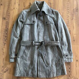 Tornado Mart Gray Belted Trench Coat Button Accent Mid-Length for Men Size M
